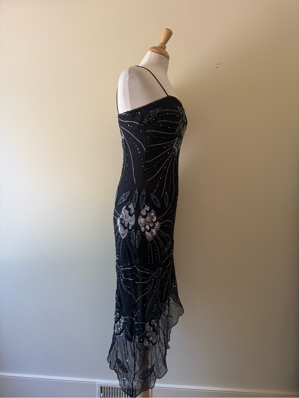 Made in India 100% Silk Hand Beaded Black Asymmetrical Cocktail Dress | NWOT - Picture 4 of 8